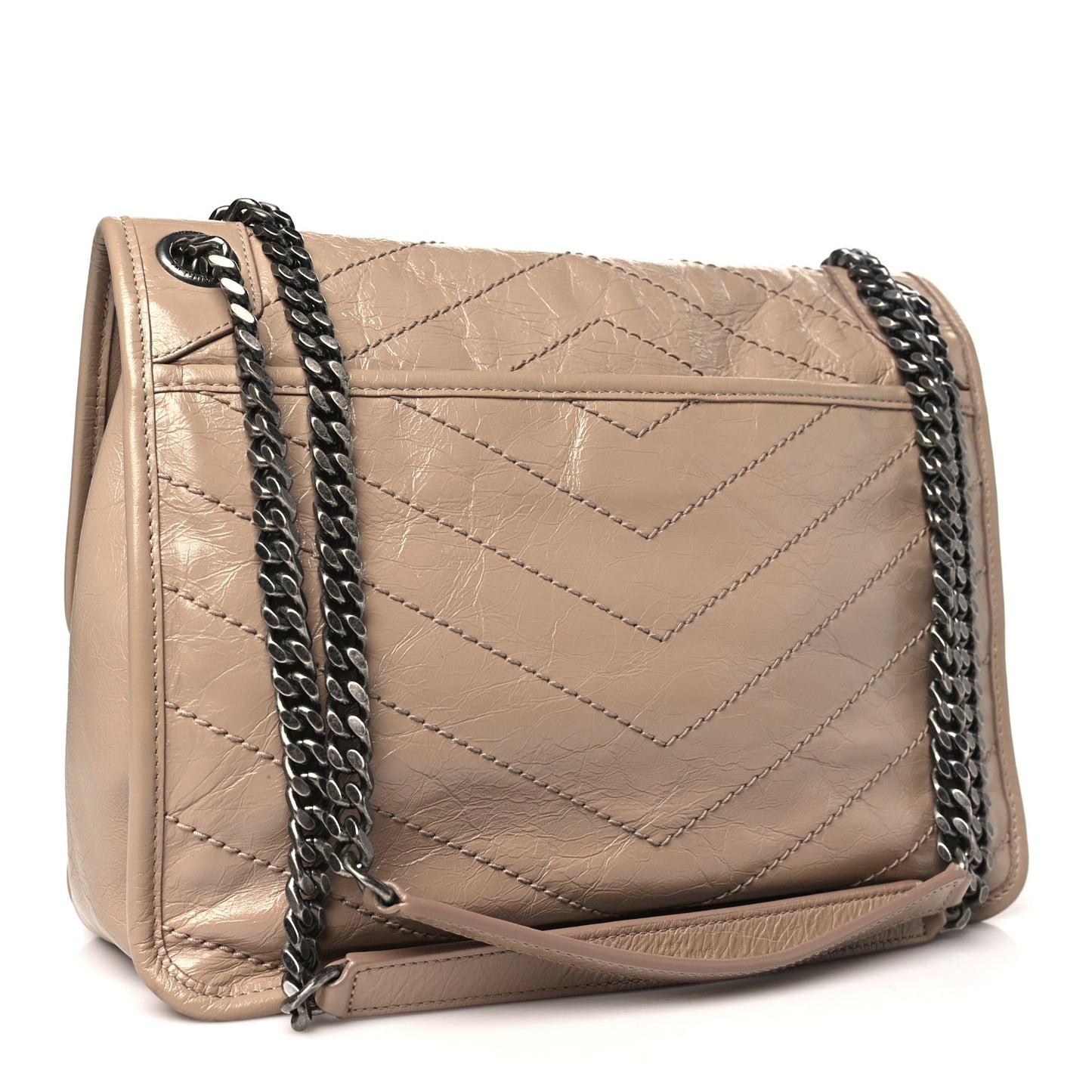 Crinkled Calfskin Matelasse Monogram Medium Niki Chain Satchel Gold Sand
