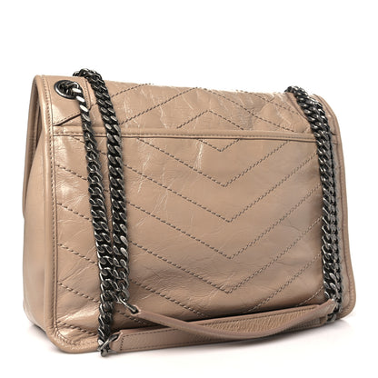 Saint Laurent Crinkled Calfskin Matelasse Monogram Medium Niki Chain Satchel Gold Sand 3 of 10