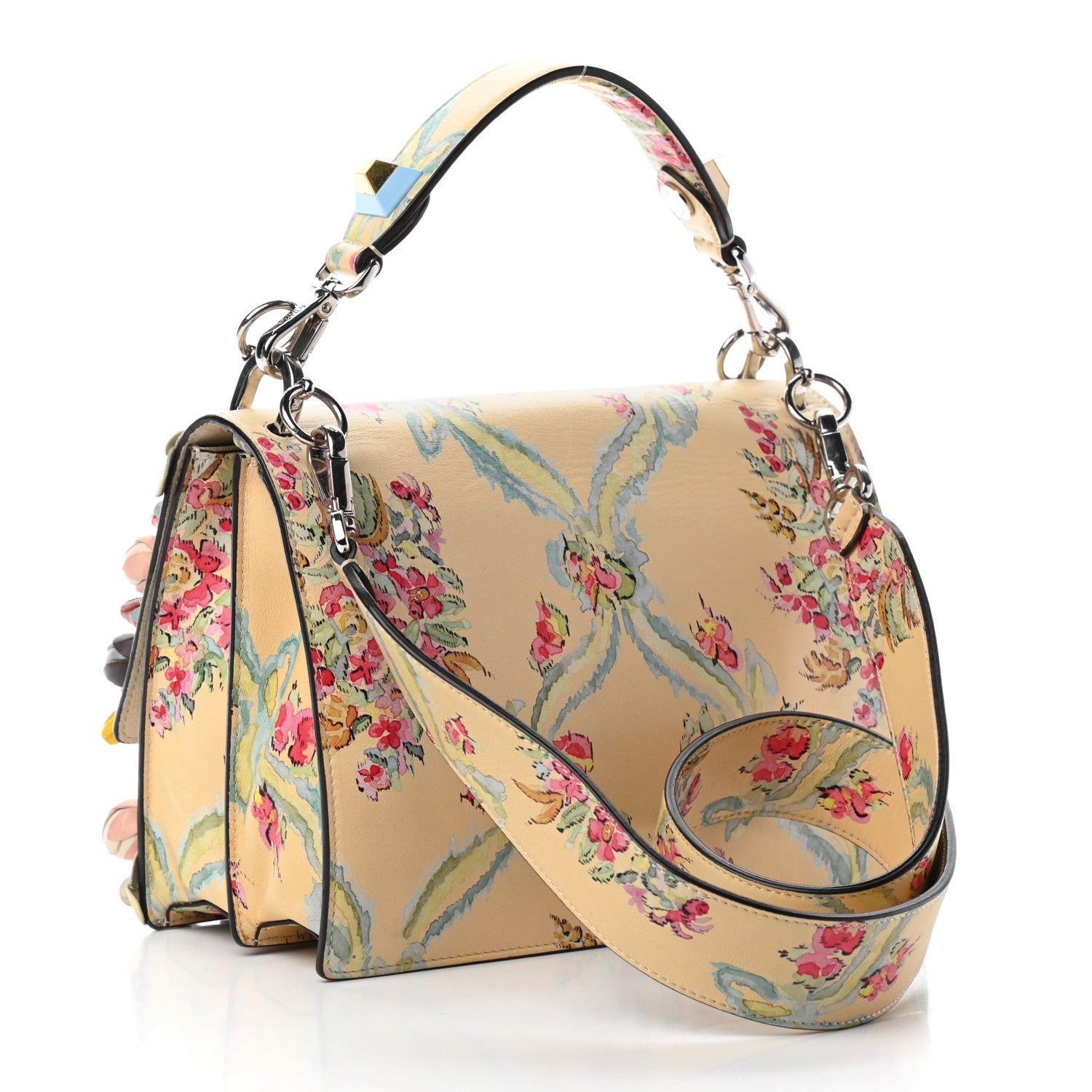 Fendi Vitello Marie Antoinette Print Rosebud Kan I Shoulder Bag Panna Multicolor 3 of 9