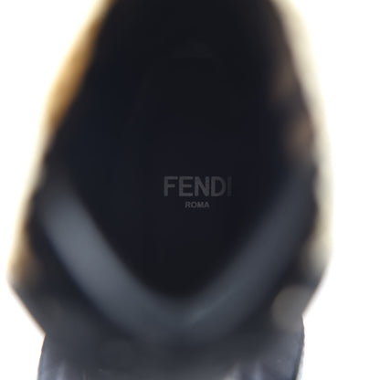 Fendi Calfskin Stretch Fabric Rockoko Biker Boots 36.5 Tobacco Black Marino 7 of 8