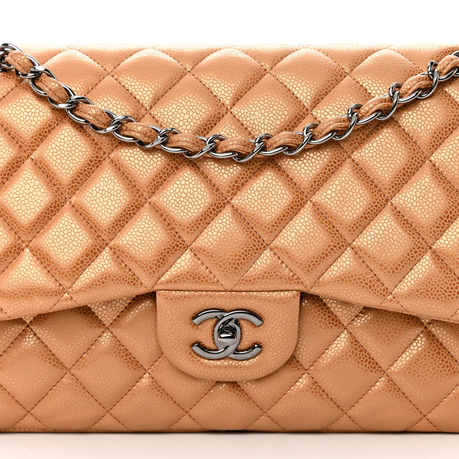 Chanel Metallic Caviar Quilted Jumbo Double Flap Copper 9 of 15