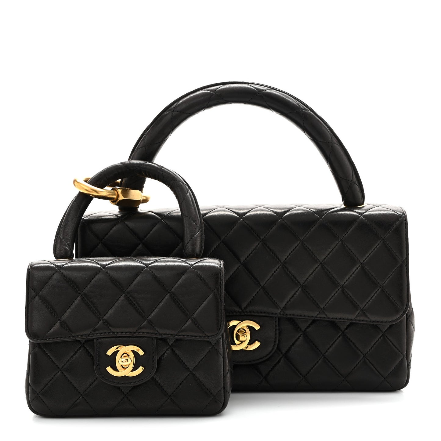 Lambskin Quilted Parent Child Kelly Flap Black