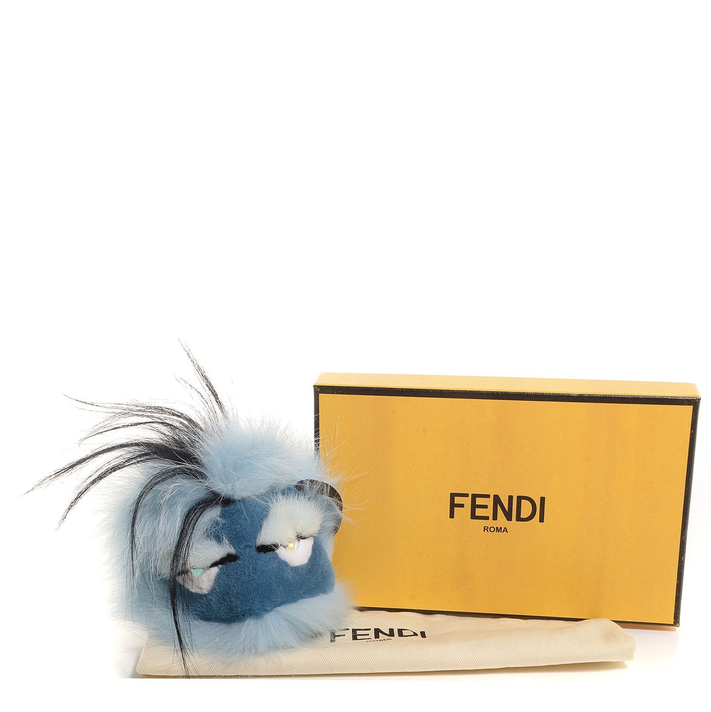 Fox Mink Rabbit Fur Maddie Monster Bag Bug Charm Light Blue