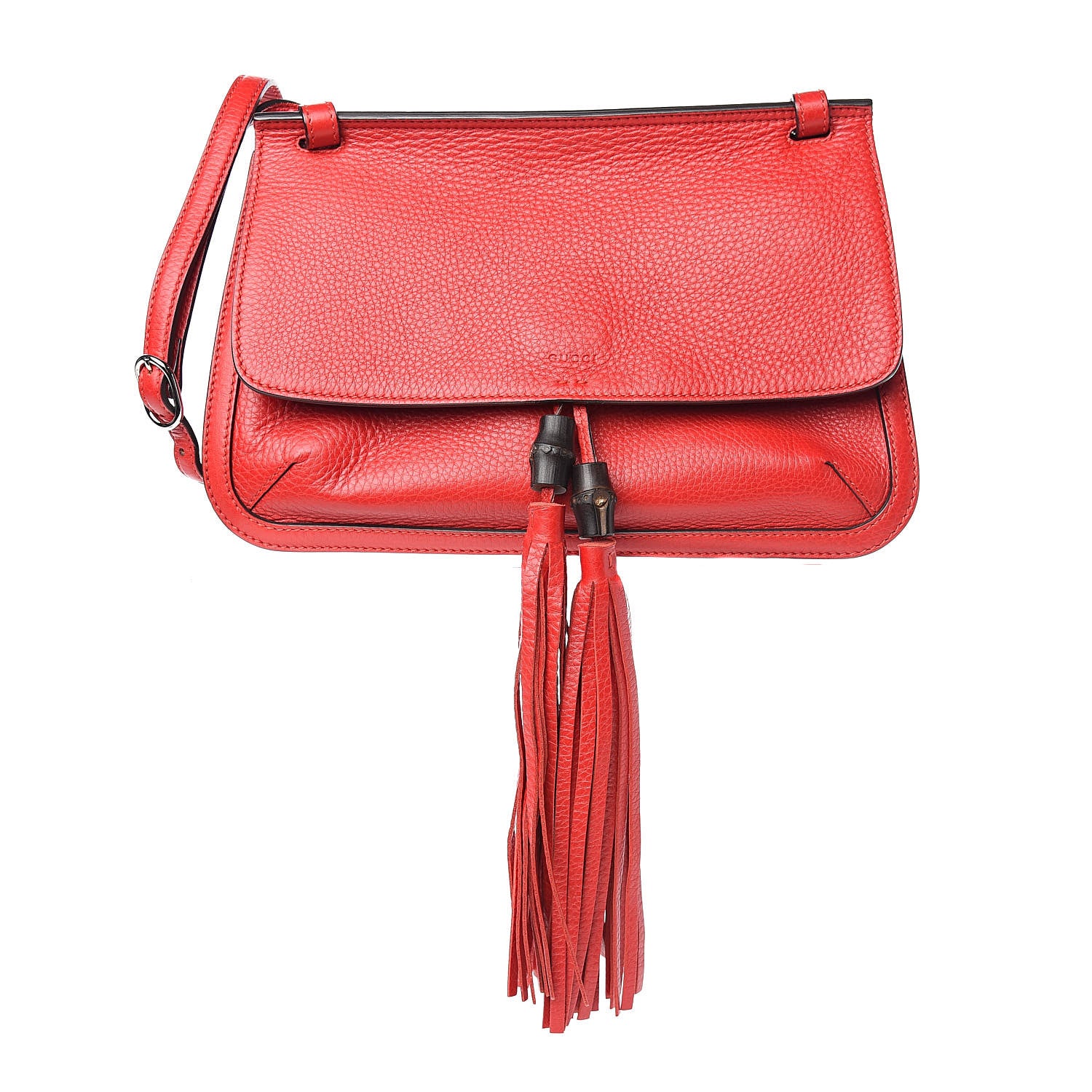 Gucci Pebbled Calfskin Medium Bamboo Daily Flap Shoulder Bag Red 1 of 9