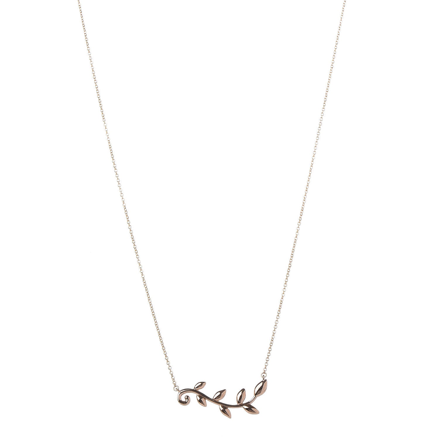 Tiffany 18K Rose Gold Olive Leaf Vine Pendant Necklace 1 of 6