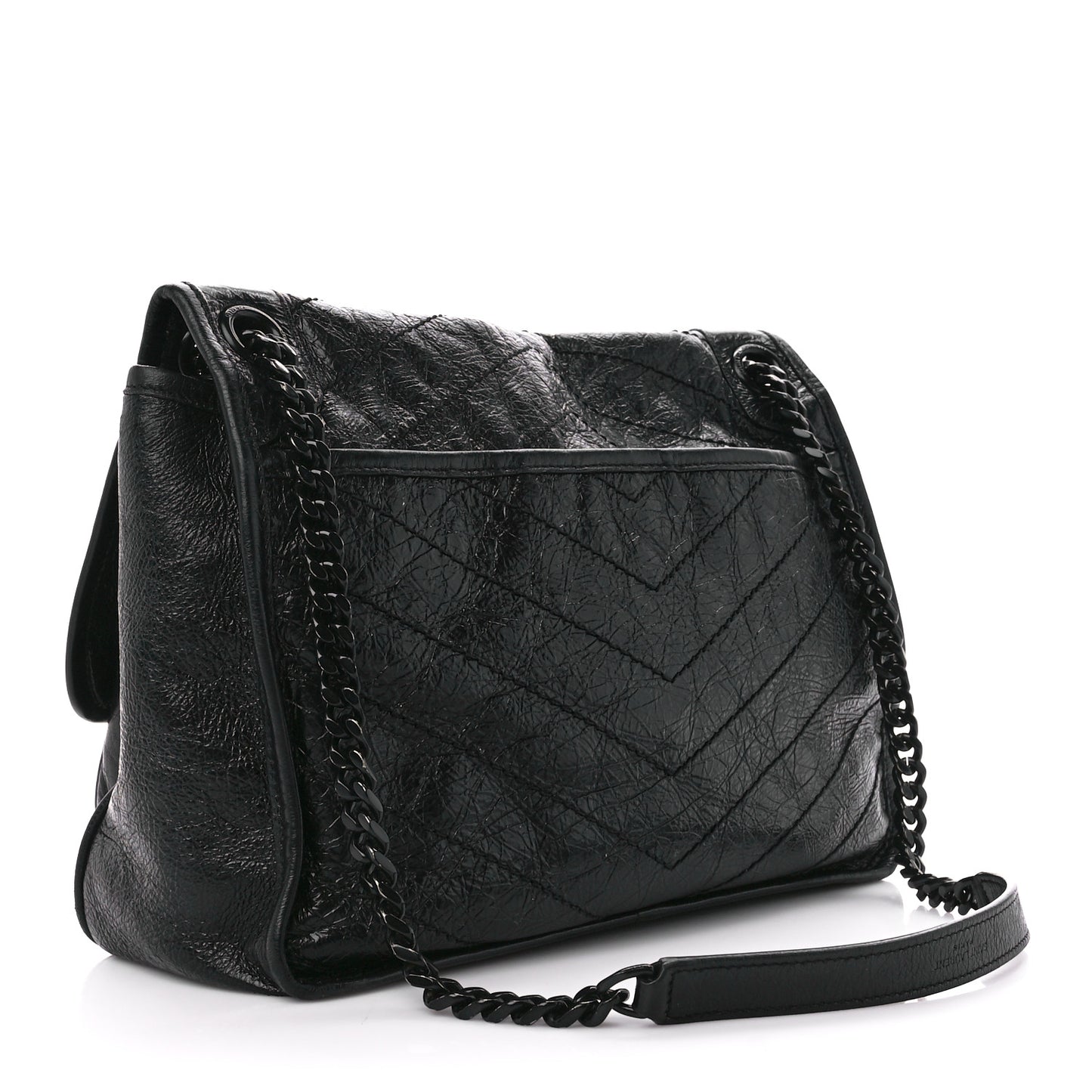 Crinkled Calfskin Matelasse Monogram Medium Niki Chain Satchel Black