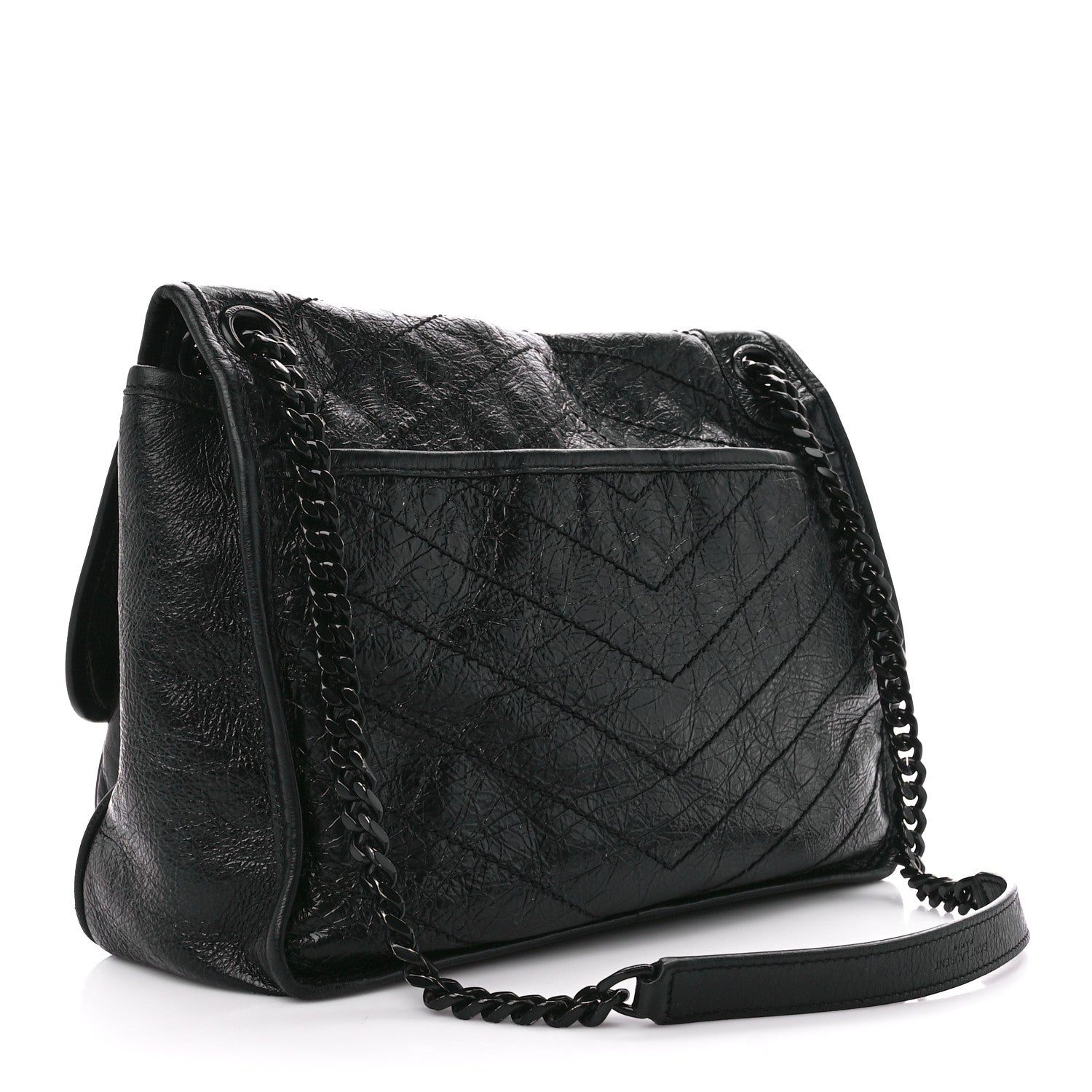 Saint Laurent Crinkled Calfskin Matelasse Monogram Medium Niki Chain Satchel Black 3 of 12