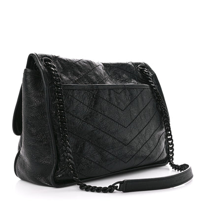 Saint Laurent Crinkled Calfskin Matelasse Monogram Medium Niki Chain Satchel Black 3 of 12