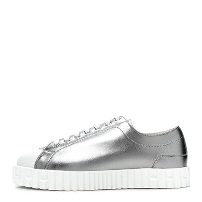 Hermes Metallic Calfskin Cross Sneakers 39 Silver 1 of 9