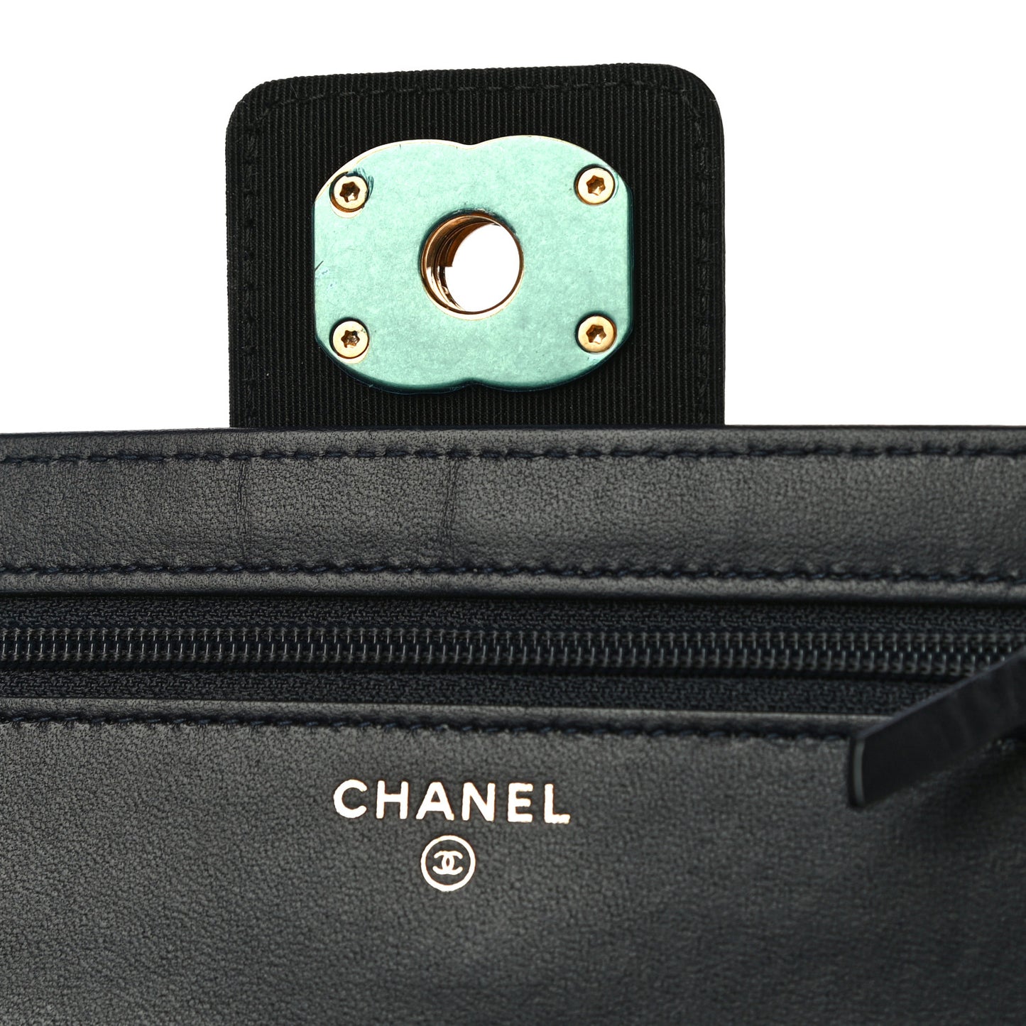 Lambskin Quilted Elegant CC Wallet On Chain WOC Navy Black