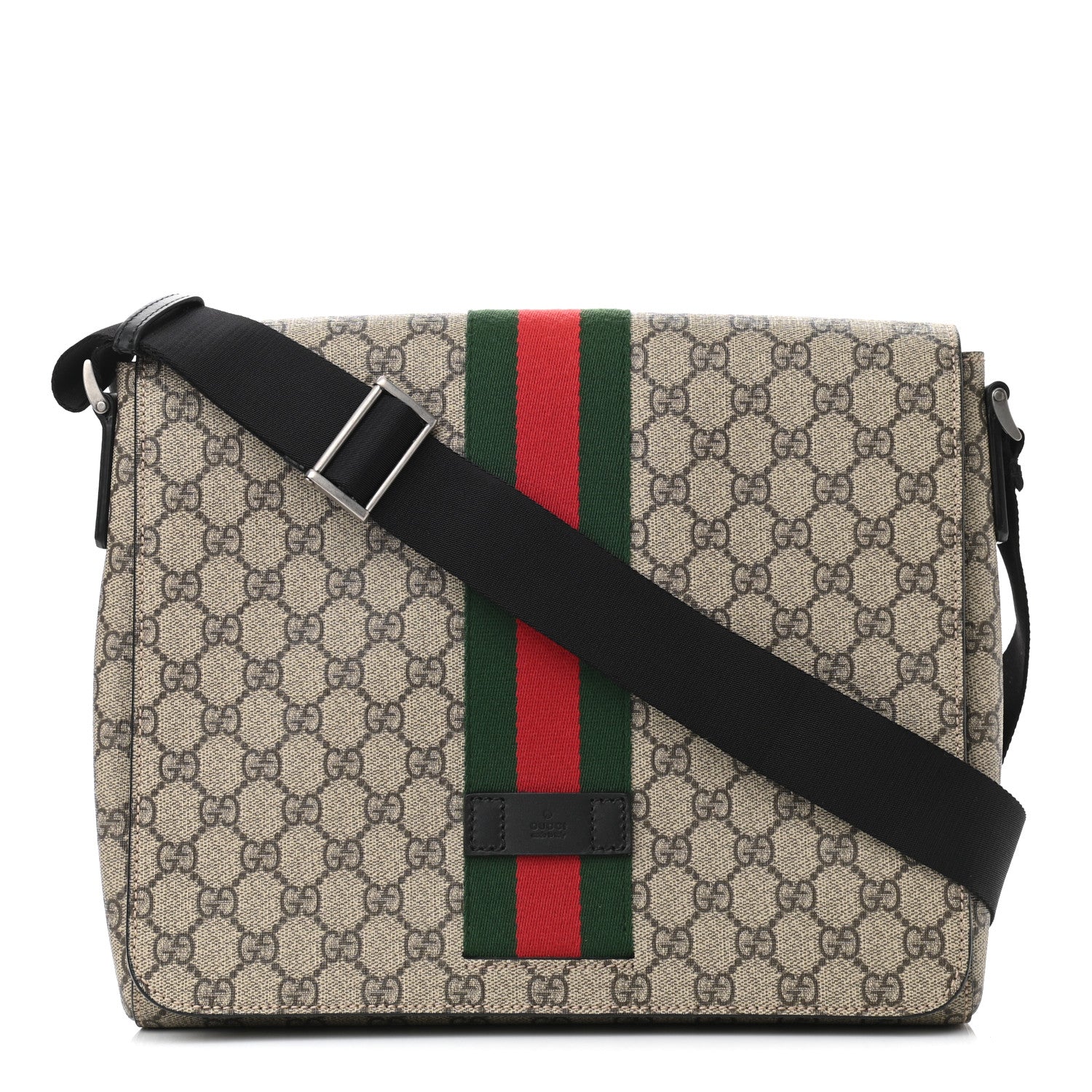 Gucci GG Supreme Monogram Web Flap Messenger Bag Black 1 of 11
