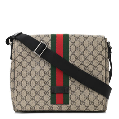 Gucci GG Supreme Monogram Web Flap Messenger Bag Black 1 of 11