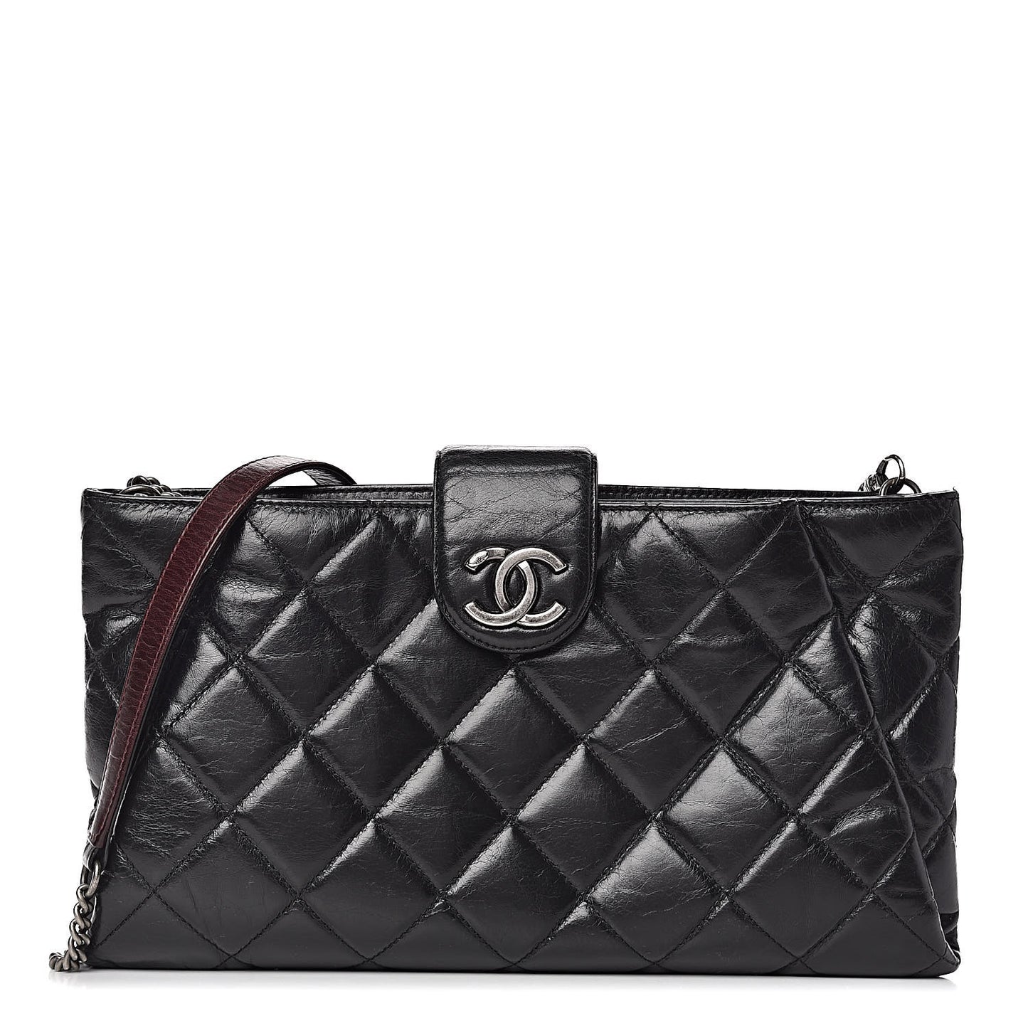 Aged Calfskin Quilted Zip Clutch Black