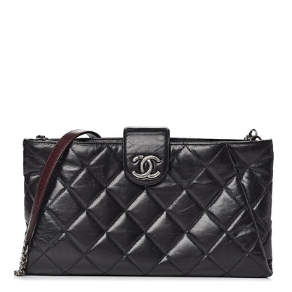 Chanel Aged Calfskin Quilted Zip Clutch Black 1 of 10