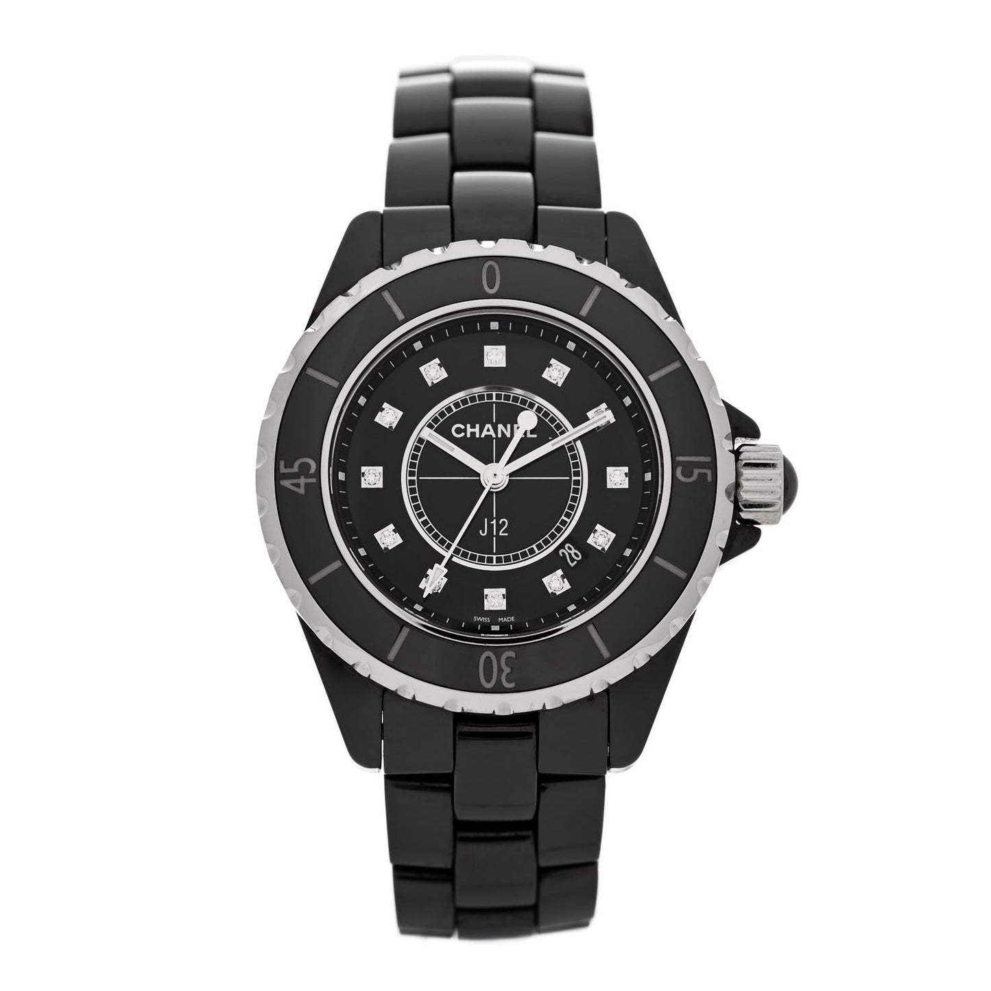 Stainless Steel Ceramic Diamond 33mm J12 Quartz Watch Black