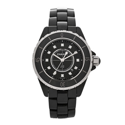 Chanel Stainless Steel Ceramic Diamond 33mm J12 Quartz Watch Black 1 of 6