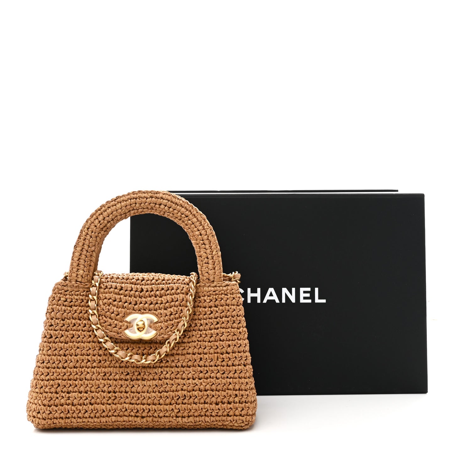 Braided Raffia Nano Kelly Flap Bag Dark Beige