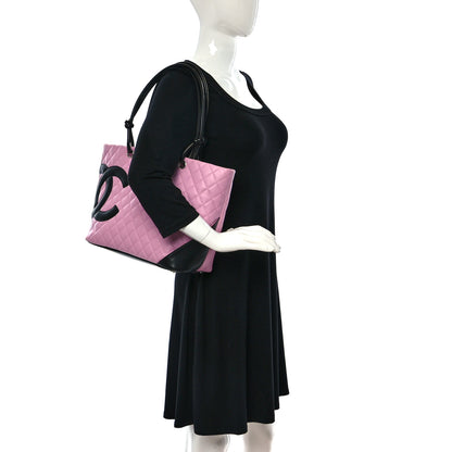 Chanel Calfskin Quilted Large Cambon Tote Pink Black 2 of 9