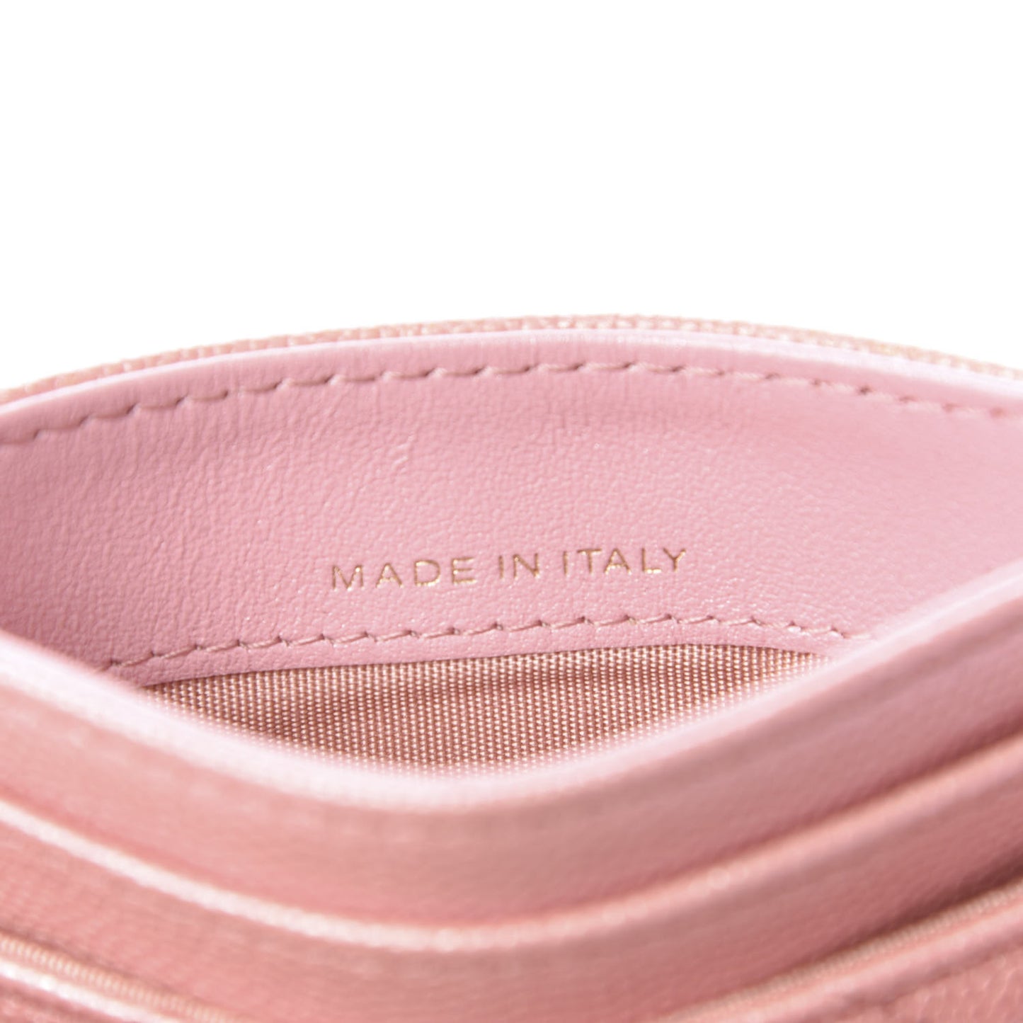 Iridescent Caviar Quilted Card Holder Rose Pink