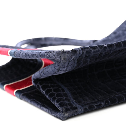 Christian Dior Velvet Mizza Embroidered Large Croc Book Tote Bleu Multicolor 8 of 9