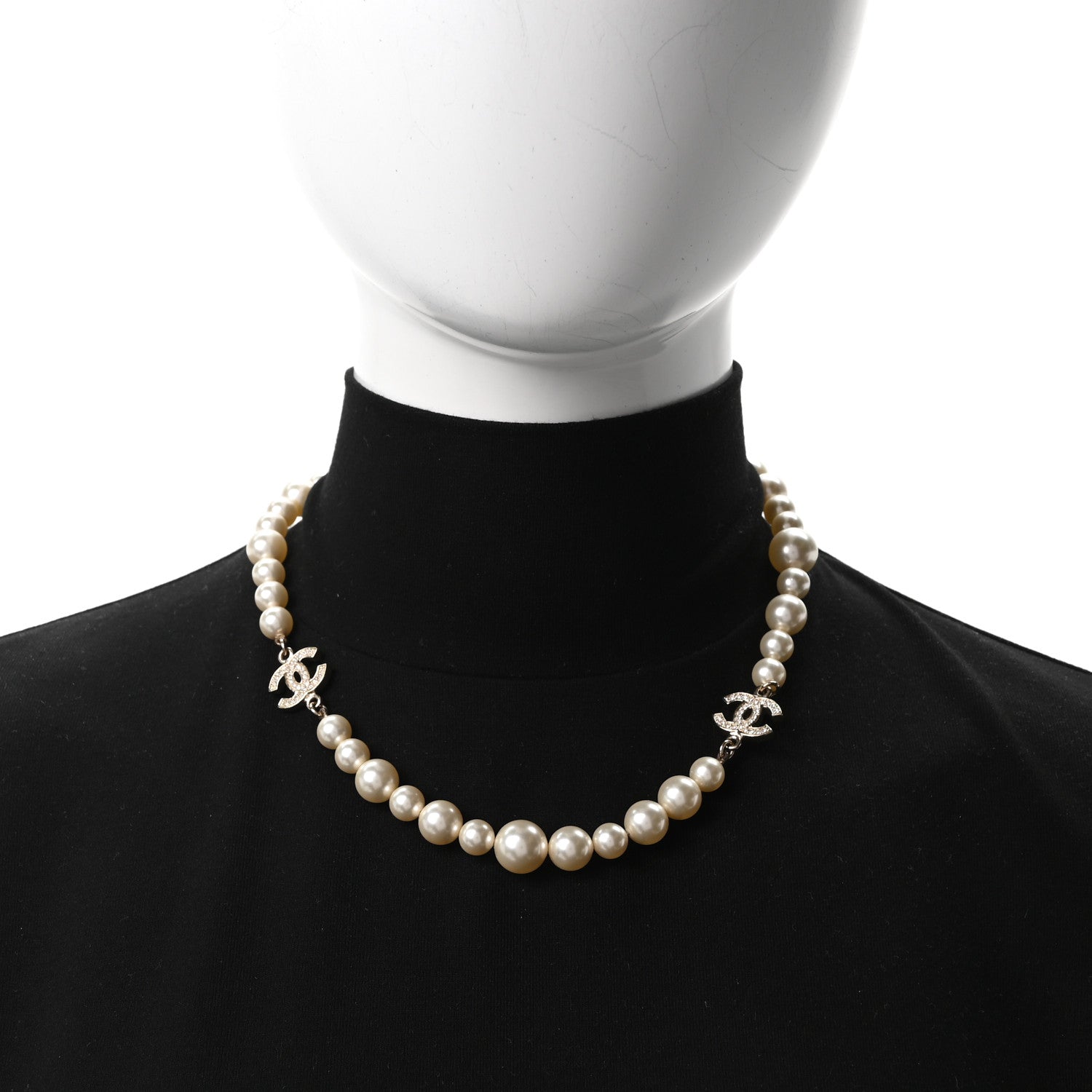 Chanel Crystal Pearl CC Short Necklace Gold 2 of 6