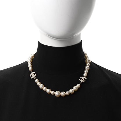 Chanel Crystal Pearl CC Short Necklace Gold 2 of 6