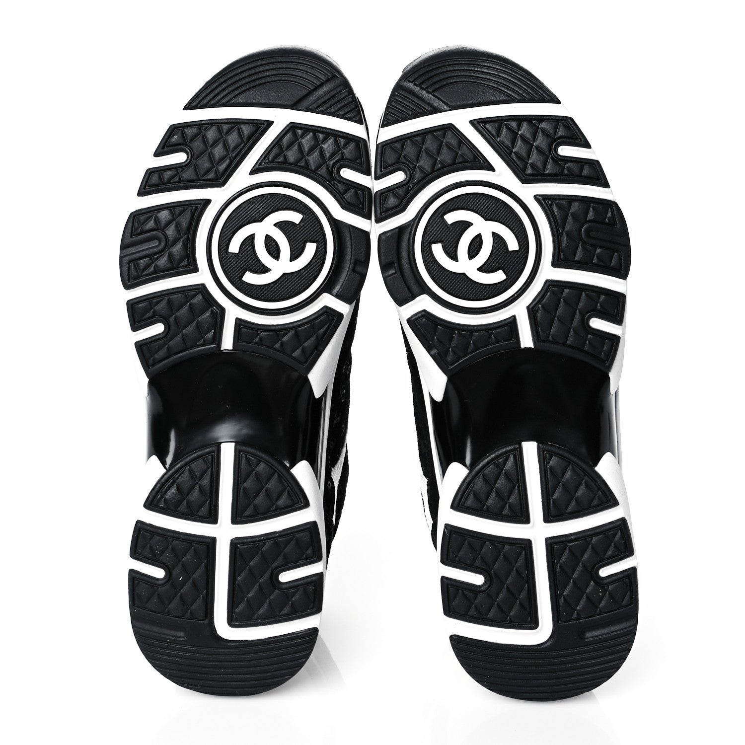 Chanel Suede Calfskin Womens CC Printed Sneakers 38 Black White 5 of 8