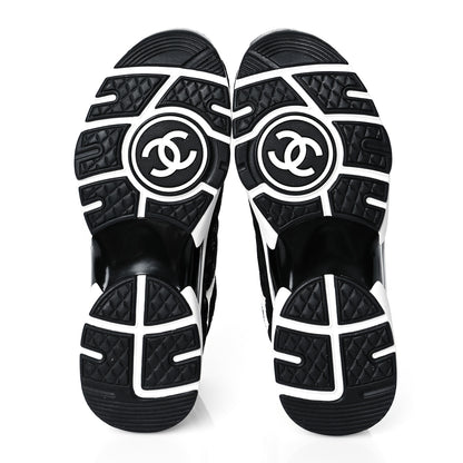 Chanel Suede Calfskin Womens CC Printed Sneakers 38 Black White 5 of 8