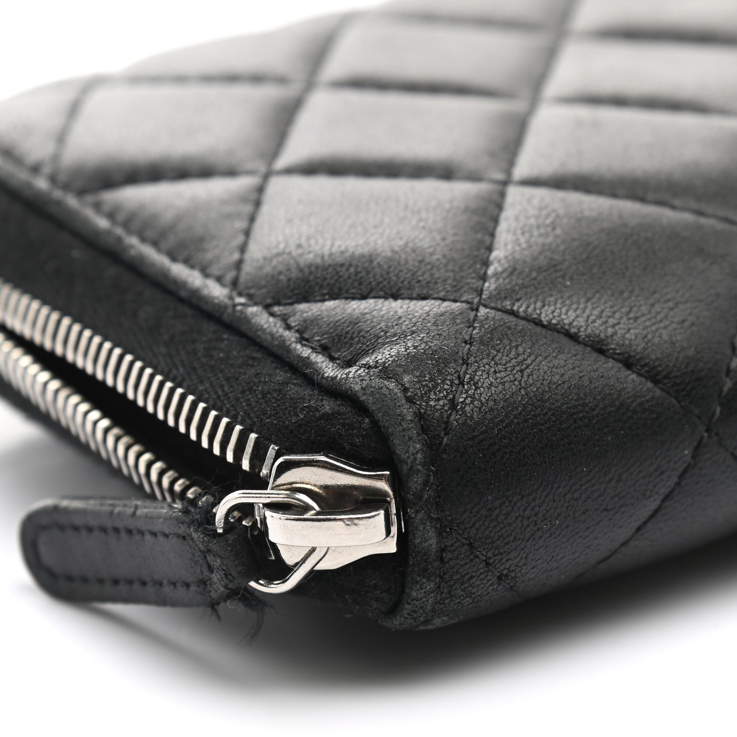 Lambskin Quilted Large Gusset Zip Around Wallet Black