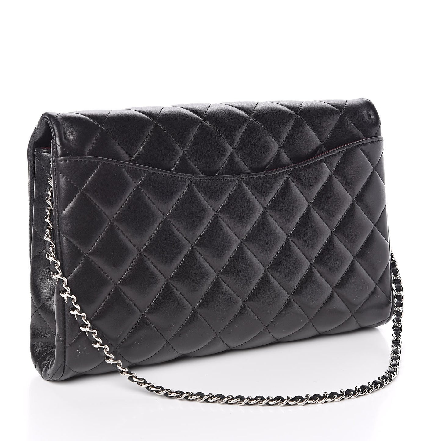 Lambskin Quilted Clutch With Chain Flap Black
