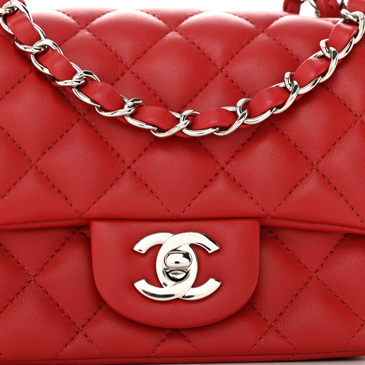 Chanel Lambskin Quilted Mini Square Flap Red 8 of 10