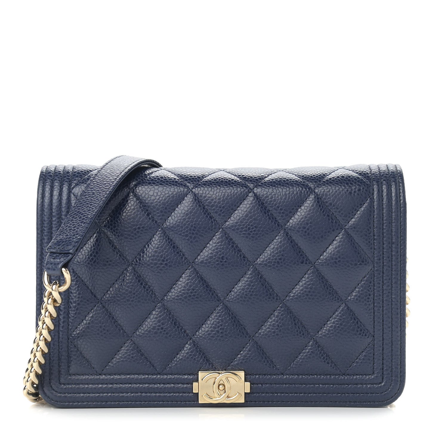 Caviar Quilted Boy Wallet On Chain WOC Navy