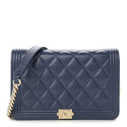 Chanel Caviar Quilted Boy Wallet On Chain WOC Navy 1 of 13