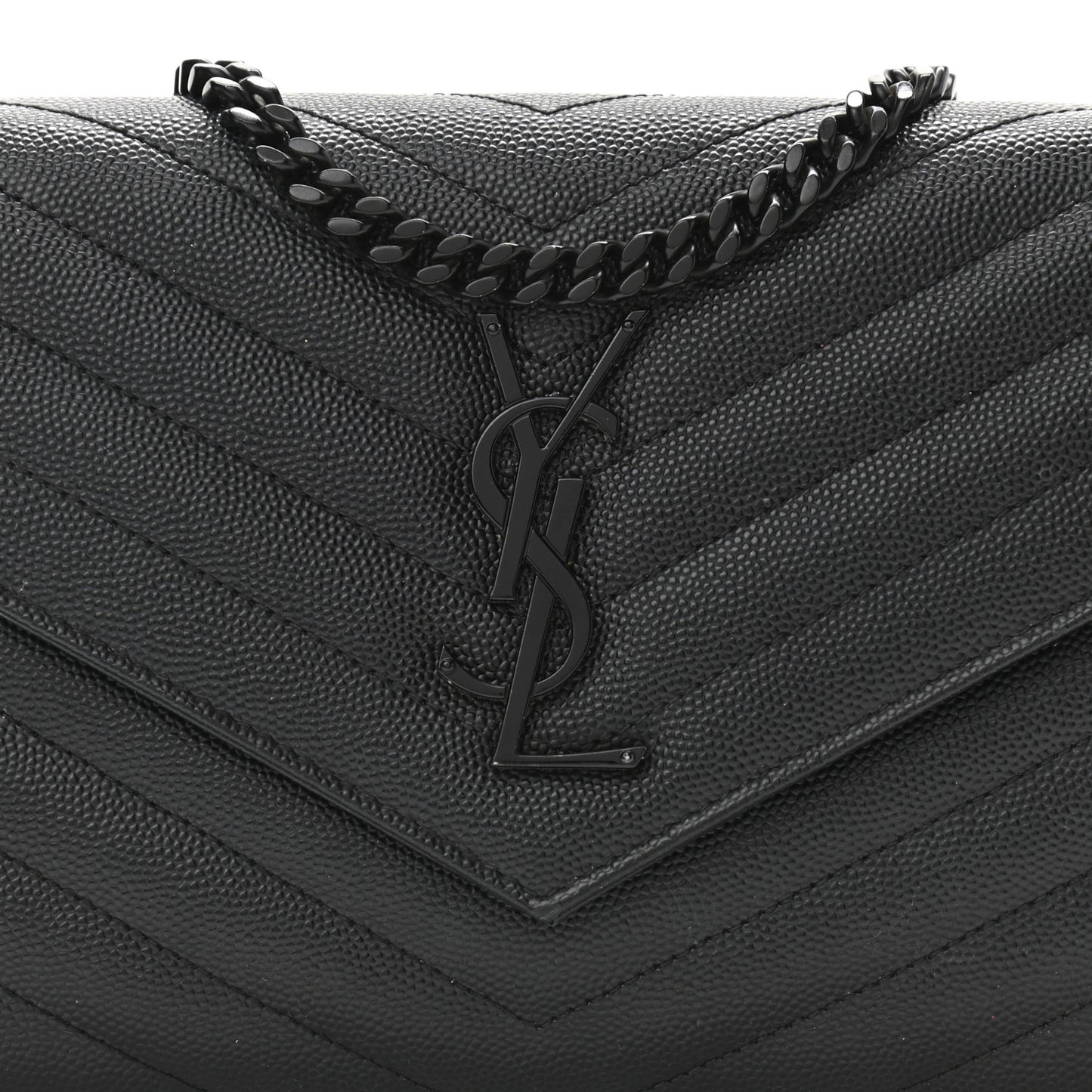 Grain De Poudre Matelasse Chevron Monogram Chain Wallet Black