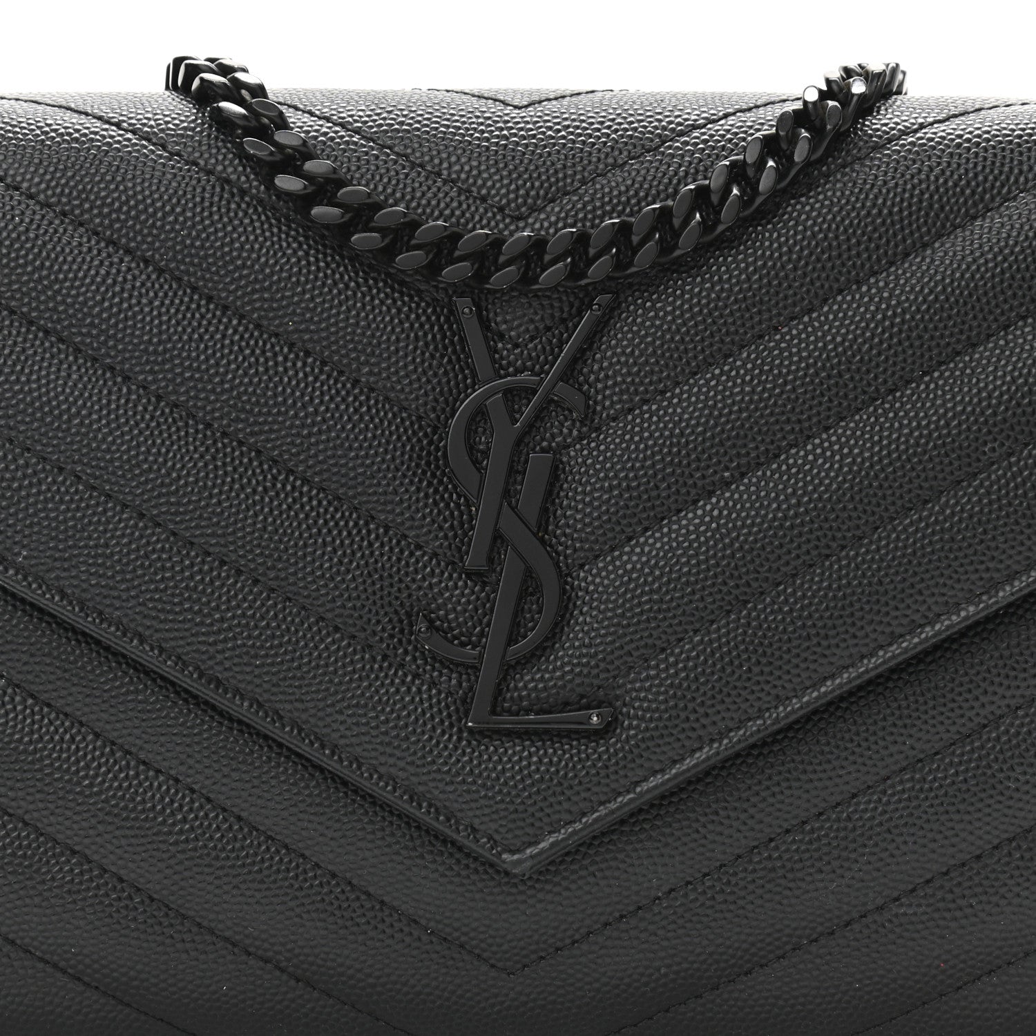 Saint Laurent Grain De Poudre Matelasse Chevron Monogram Chain Wallet Black 7 of 13
