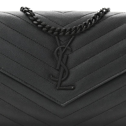 Saint Laurent Grain De Poudre Matelasse Chevron Monogram Chain Wallet Black 7 of 13