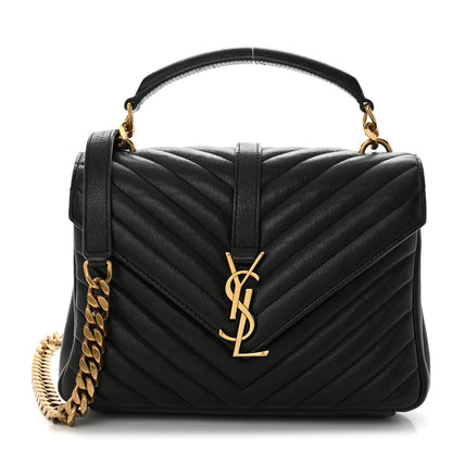 Saint Laurent Sheepskin Matelasse Chevron Monogram Medium College Bag Black 1 of 12