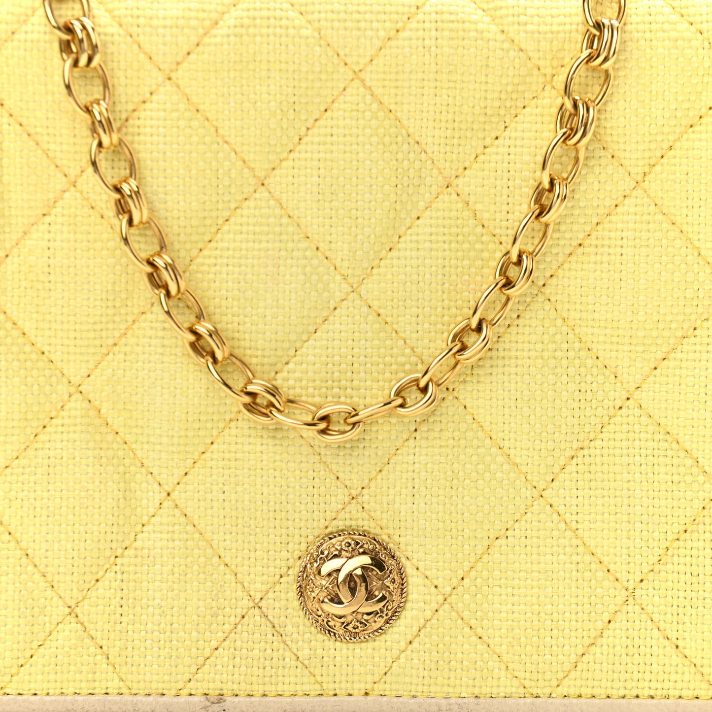 Straw Woven Quilted Flap Yellow