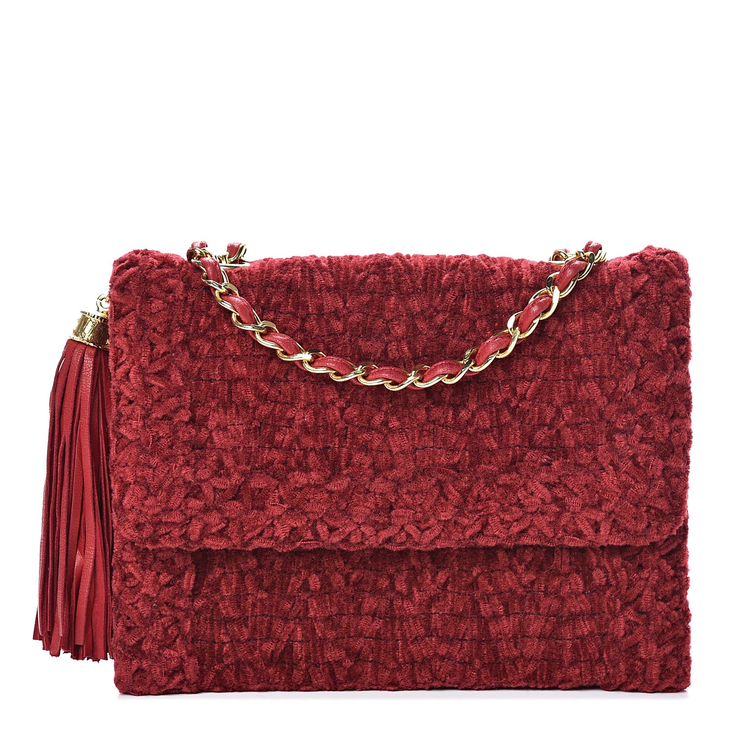 Velvet Quilted Tassel Small Single Flap Dark Red