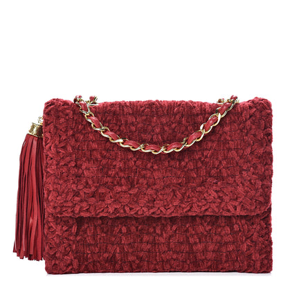 Chanel Velvet Quilted Tassel Small Single Flap Dark Red 1 of 12