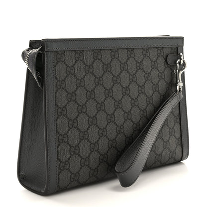 Gucci GG Supreme Monogram Textured Dollar Calfskin Ophidia Wristlet Pouch Grey Black Graphite Grey 3 of 9