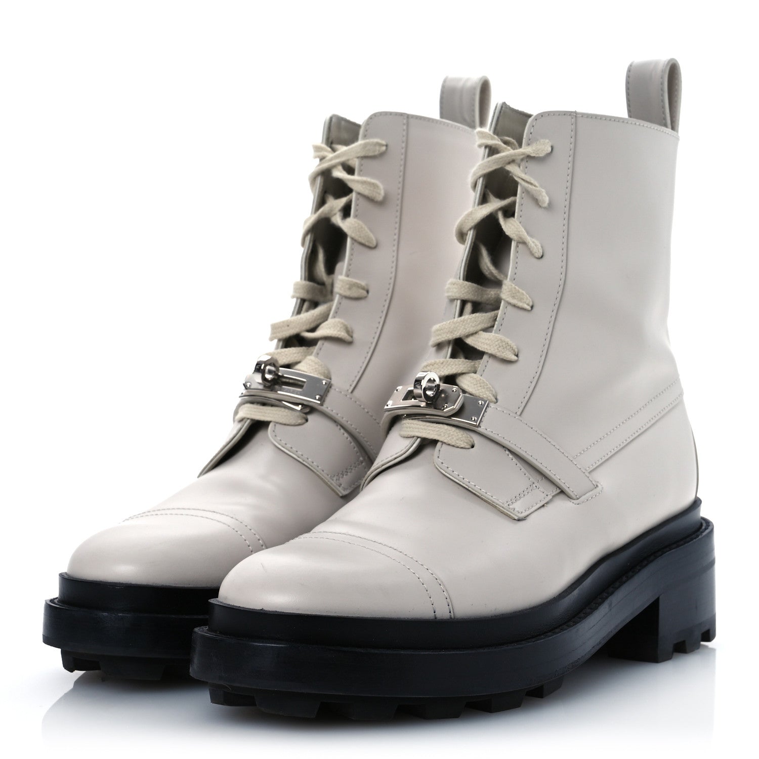 Hermes Glossed Calfskin Funk Ankle Boots 37.5 Beige Glaise 4 of 16
