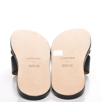 Hermes Calfskin Mens Izmir Sandals 42 Black 5 of 9
