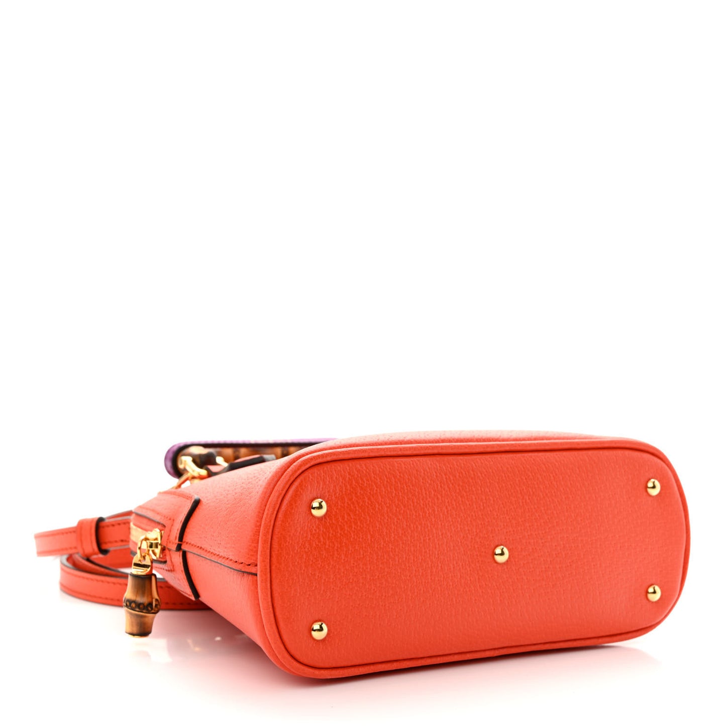 Textured Dollar Calfskin Mini Diana Dome Tote Bag Deep Orange Spicy Cyclamin