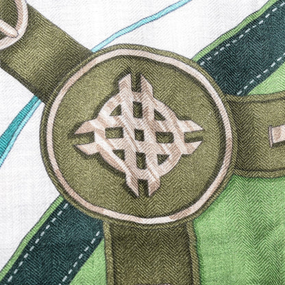 Hermes Cashmere Silk La Promenade Du Matin Shawl 140 Petrole Gris Chine Vert 6 of 7