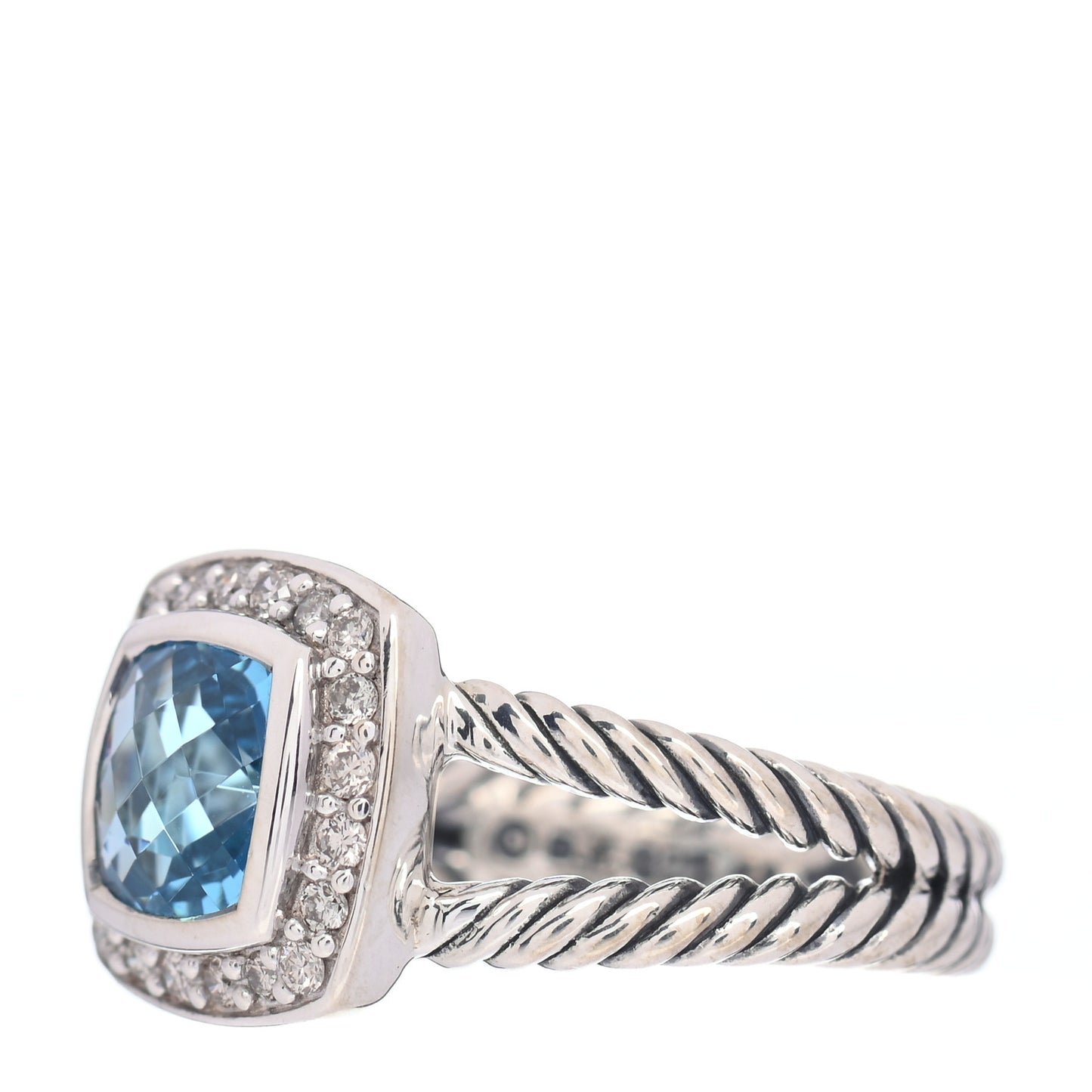 Sterling Silver Diamond Blue Topaz 7mm Petite Albion Ring 49 5