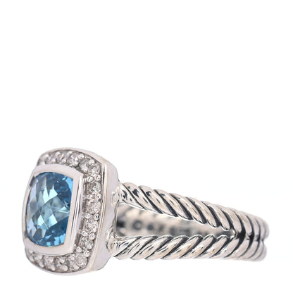 David Yurman Sterling Silver Diamond Blue Topaz 7mm Petite Albion Ring 49 5 3 of 5