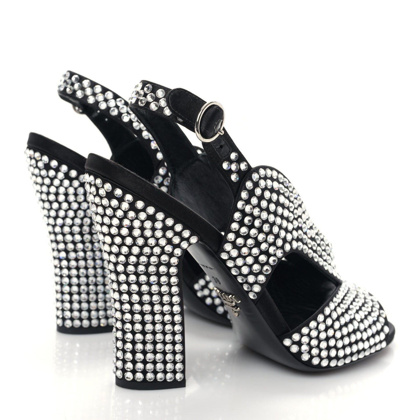 Satin Crystal Ankle Wrap 105mm Sandals 39 Cristal