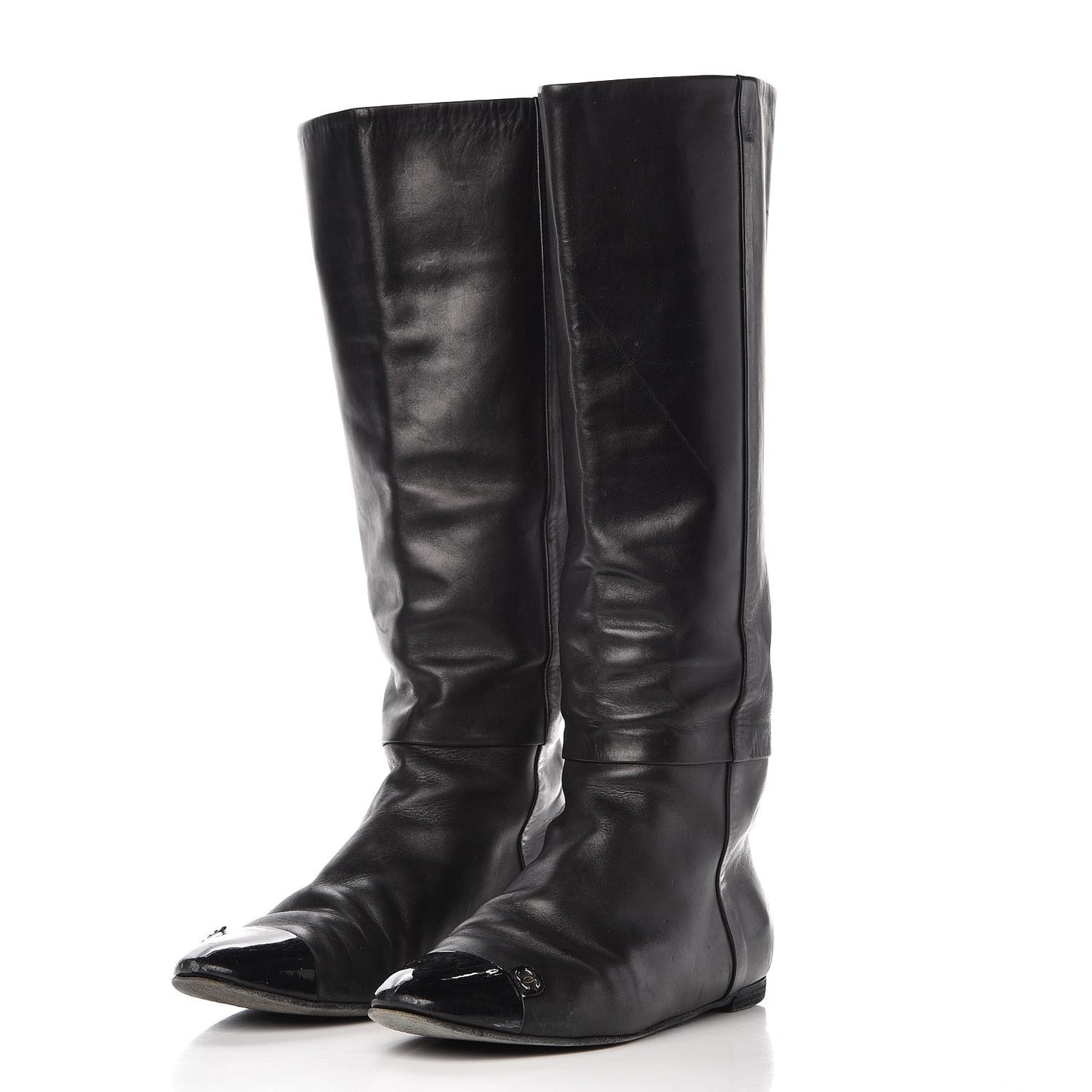Lambskin Patent Cap Toe CC High Boots 38 Black