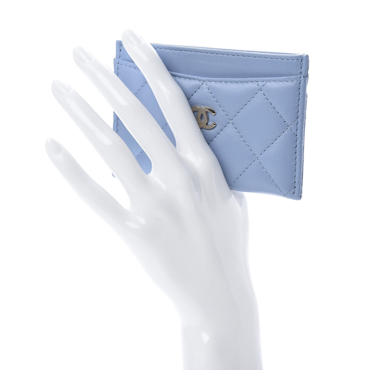 Lambskin Quilted Card Holder Light Blue